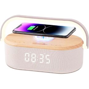 Sound Machine with Alarm Clock for Bedroom, 3 Level LED Night Light,13 Sleep Sounds,10W Raised Wireless Charger,HiFi Stereo BluetoothSpeaker,Phone Holder,White Noise Machine for Sleeping
