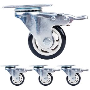 Heavy Duty Caster Wheels 3 Inch with Brakes, Low Gravity Center Black Swivel Plate Caster Wheels, No Noise Locking Casters with Polyurethane Wheels, Casters Set of 4 for Cart, Workbench, Cabinet