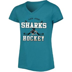Outerstuff San Jose Sharks Juniors Girls 4-16 Team Logo V-Neck T-Shirt