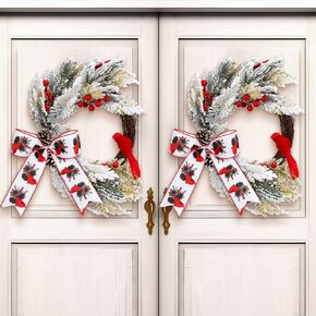 Crowye 2 جهاز كمبيوتر شخصى 16 بوصة إكليل عيد الميلاد للباب الأمامي الأحمر إكليل الطيور الكاردينال مع الصنوبر المخروط القوس Birdhouse عطلة اكليلا من الزهور لقضاء عطلة الشتاء هدية in Kuwait