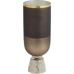 Deco 79 Glass Colorblock Candle Holder with Gold Accents and Textured Silver Base, 6" x 6" x 16", Bronze