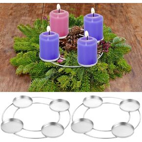 CHENGU 2 Pcs Christmas Advent Candle Wreath Ring Metal Candle Holder for Pillar Advent Candles Candle Sticks Rustic Candlesticks Holders for Xmas Season Table Centerpiece Decorations Home (Silver)