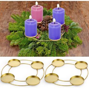 CHENGU 2 Pcs Christmas Advent Candle Wreath Ring Metal Candle Holder for Pillar Advent Candles Candle Sticks Rustic Candlesticks Holders for Xmas Season Table Centerpiece Decorations Home (Silver)