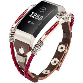 Compatible with Fitbit Charge 4/ Charge 3/SE Bands for Women, Marval.P Handmade Leather Band, Replacement Unique Bracelet Strap, Wristbands with Adjustable Size, Fashion Wrist Band Straps Lover