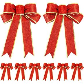 10 Pieces Glitter Christmas Tree Bow Ribbon Bows Christmas Tree Hanging Ornaments for Holiday Christmas Decorations