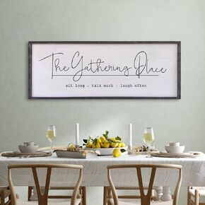 The Gathering Place Wall Decor Sign 40"x15" Large Family Dining Room Vintage Wooden Framed Country Farmhouse Simple And Rustic Hanging For Kitchen Home Wall Art Decoration (Black)