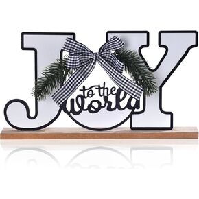 Christmas Party Decor 11.41 Inch Joy to The World Wooden Sign, Joy Wreath Ornament, Holiday Garland Decoration Rustic Christmas Decor for Farmhouse Home Office Table Shelf Xmas Indoor Outdoor (White)