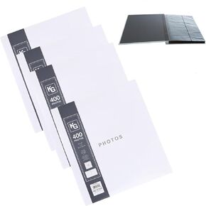 Kiera Grace 400-Pocket Jocelyn Simple & Classic Photo Album For Home & Office With CD Storage Pocket, 13.19"L x 12.01"W x 1.5“H To Display 400-4" x 6" Pictures, 6 Pieces, White