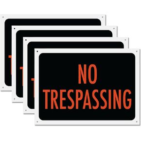 4pk No Trespassing Sign | Thick PVC Plastic No Trespassing Signs for Private Property w/Pre-Drilled Mounting Holes, 12" x 8.5"