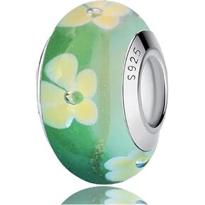 Murano Charms for Pandora Bracelets 925 Sterling Silver Charms for Bracelets Pink flowers Beads Jewelry (with Gift Pouch)