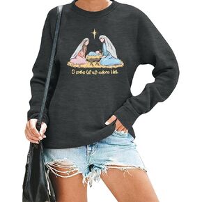 ALLTB Merry Christmas Sweatshirt Women Christian Nativity Xmas Sweatshirt Vintage Pullover Tops