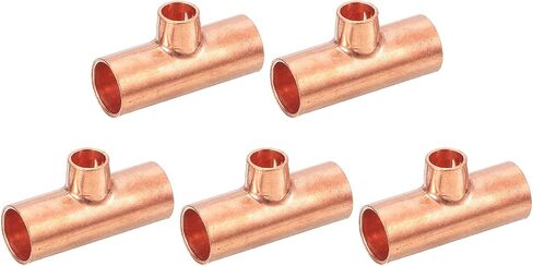 uxcell 3/8-inch x 1/4-inch x 3/8-inch Copper Reducing Tee Copper Pressure Pipe Fitting Connector for Plumbing Supply and Refrigeration 5pcs in Saudi Arabia