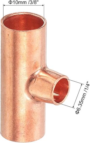 uxcell 3/8-inch x 1/4-inch x 3/8-inch Copper Reducing Tee Copper Pressure Pipe Fitting Connector for Plumbing Supply and Refrigeration 5pcs in Saudi Arabia