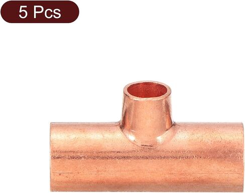 uxcell 3/8-inch x 1/4-inch x 3/8-inch Copper Reducing Tee Copper Pressure Pipe Fitting Connector for Plumbing Supply and Refrigeration 5pcs in Saudi Arabia