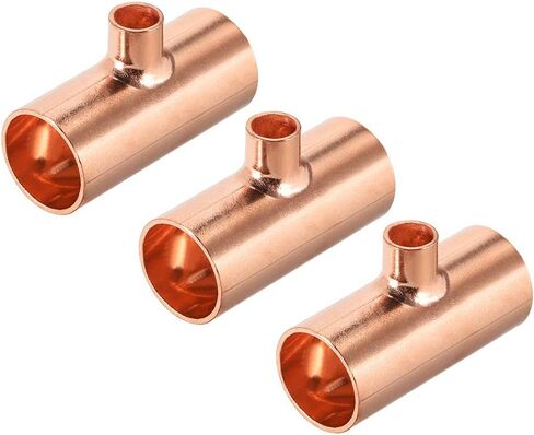 uxcell 3/8-inch x 1/4-inch x 3/8-inch Copper Reducing Tee Copper Pressure Pipe Fitting Connector for Plumbing Supply and Refrigeration 5pcs in Saudi Arabia
