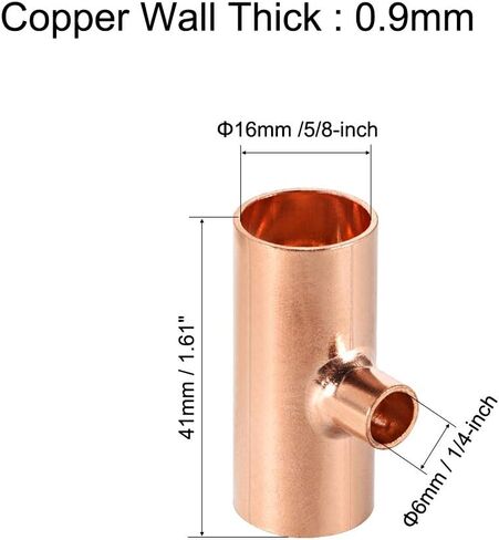 uxcell 3/8-inch x 1/4-inch x 3/8-inch Copper Reducing Tee Copper Pressure Pipe Fitting Connector for Plumbing Supply and Refrigeration 5pcs in Saudi Arabia