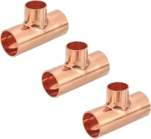uxcell 3/8-inch x 1/4-inch x 3/8-inch Copper Reducing Tee Copper Pressure Pipe Fitting Connector for Plumbing Supply and Refrigeration 5pcs in Saudi Arabia