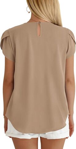 PRETTYGARDEN Women's Tops 2024 Casual Summer Round Neck Short Sleeve Basic Pleated Loose Fit Blouses Plain Tunic Shirts in Saudi Arabia