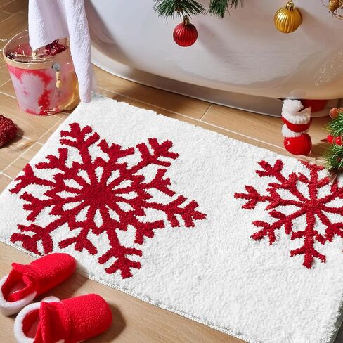 Luxury Black White Snowflake Winter Christmas Bathroom Mat, 17"x25" Extra Soft and Absorbent Microfiber Bath Rug, Non-Slip TPR Back, Plush Shaggy Bath Carpet for Floor in Saudi Arabia