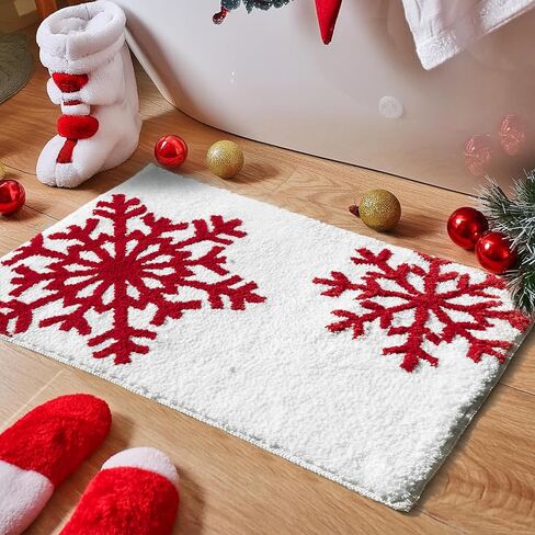Luxury Black White Snowflake Winter Christmas Bathroom Mat, 17"x25" Extra Soft and Absorbent Microfiber Bath Rug, Non-Slip TPR Back, Plush Shaggy Bath Carpet for Floor in Saudi Arabia