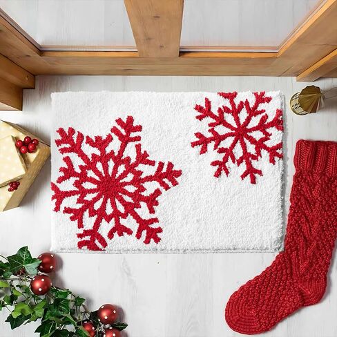 Luxury Black White Snowflake Winter Christmas Bathroom Mat, 17"x25" Extra Soft and Absorbent Microfiber Bath Rug, Non-Slip TPR Back, Plush Shaggy Bath Carpet for Floor in Saudi Arabia