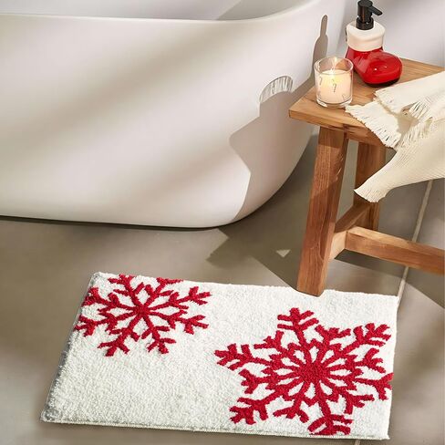 Luxury Black White Snowflake Winter Christmas Bathroom Mat, 17"x25" Extra Soft and Absorbent Microfiber Bath Rug, Non-Slip TPR Back, Plush Shaggy Bath Carpet for Floor in Saudi Arabia