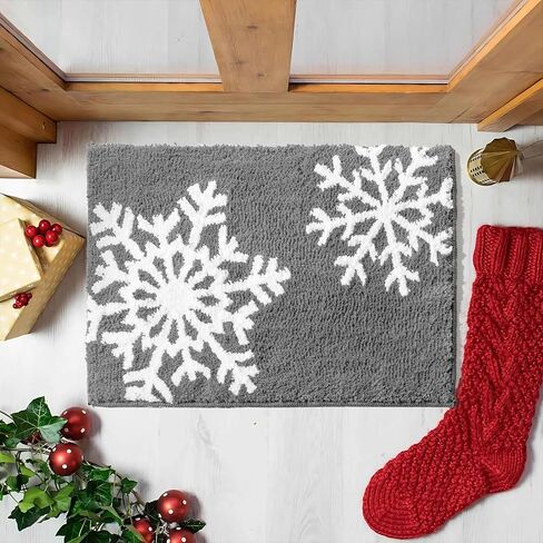 Luxury Black White Snowflake Winter Christmas Bathroom Mat, 17"x25" Extra Soft and Absorbent Microfiber Bath Rug, Non-Slip TPR Back, Plush Shaggy Bath Carpet for Floor in Saudi Arabia