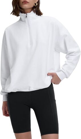PrettyGuide Women's Lightweight Quarter Zip Oversized Sweatshirts Long Sleeve Fleece Pullover in Kuwait