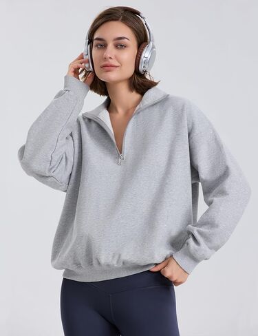 PrettyGuide Women's Lightweight Quarter Zip Oversized Sweatshirts Long Sleeve Fleece Pullover in Kuwait