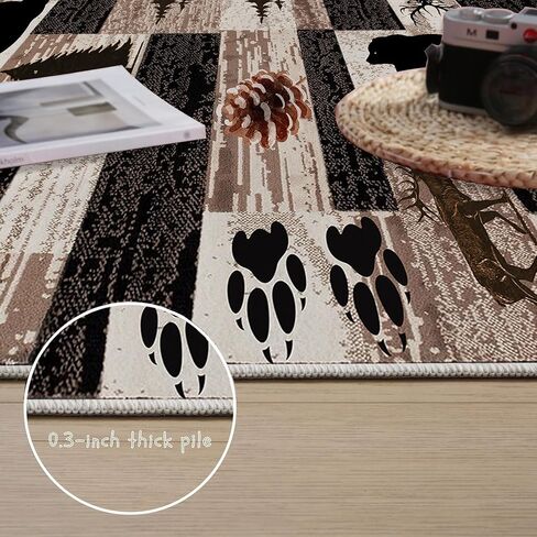 Rustic Lodge Runner Rug,2x7ft,Western Country Bear Elk Deer Wildlife Log Design,Forest Landscape Hunting Theme Rug,with Non Slip Backing Washable Rugs, Non Slip Pet Friendly Rug for Hallway in Saudi Arabia