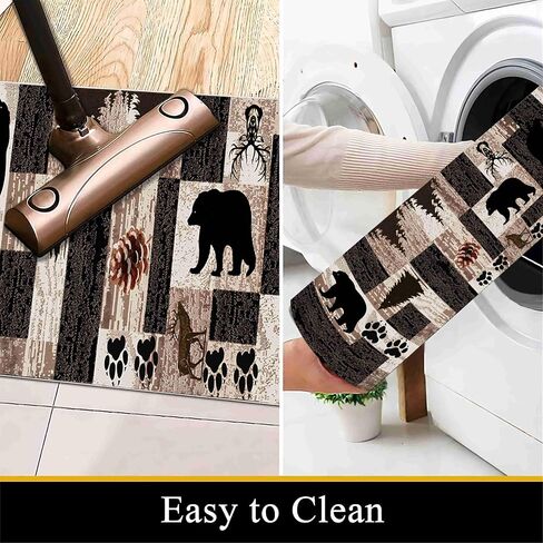 Rustic Lodge Runner Rug,2x7ft,Western Country Bear Elk Deer Wildlife Log Design,Forest Landscape Hunting Theme Rug,with Non Slip Backing Washable Rugs, Non Slip Pet Friendly Rug for Hallway in Saudi Arabia