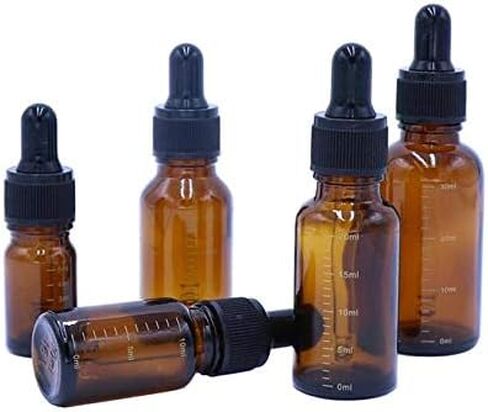 قوارير زجاجات من الزجاج الكهرماني المتدرج من QUUPY مكونة من 3 قطع مع غطاء مطاطي أسود وماصة قطارة زجاجية لتخزين العطور والزيوت العطرية والسوائل in Kuwait