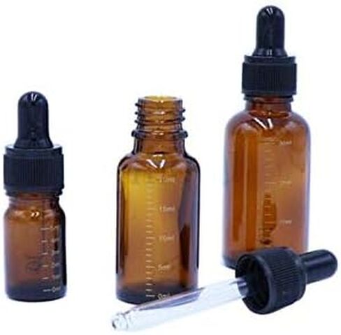 قوارير زجاجات من الزجاج الكهرماني المتدرج من QUUPY مكونة من 3 قطع مع غطاء مطاطي أسود وماصة قطارة زجاجية لتخزين العطور والزيوت العطرية والسوائل in Kuwait