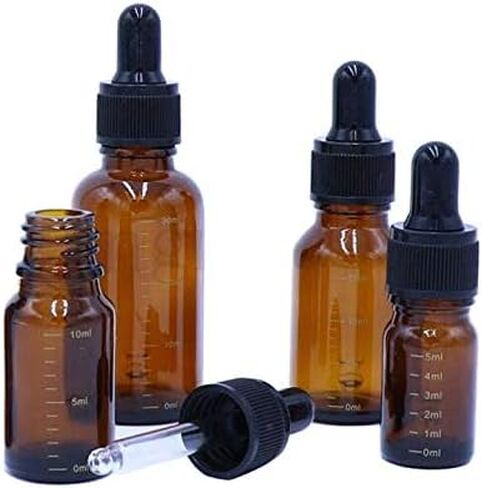 قوارير زجاجات من الزجاج الكهرماني المتدرج من QUUPY مكونة من 3 قطع مع غطاء مطاطي أسود وماصة قطارة زجاجية لتخزين العطور والزيوت العطرية والسوائل in Kuwait