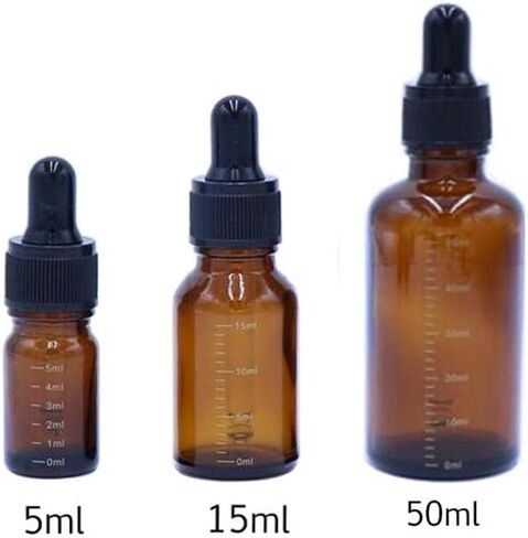 قوارير زجاجات من الزجاج الكهرماني المتدرج من QUUPY مكونة من 3 قطع مع غطاء مطاطي أسود وماصة قطارة زجاجية لتخزين العطور والزيوت العطرية والسوائل in Kuwait