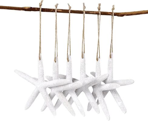 AerWo 20pcs 4 Inches White Artificial Resin Starfish with Rope, Hanging Finger Star Fish DIY Craft Beach Wedding Decorations Beach Christmas Ornaments, 4inch in Saudi Arabia