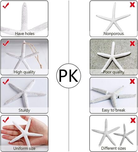 AerWo 20pcs 4 Inches White Artificial Resin Starfish with Rope, Hanging Finger Star Fish DIY Craft Beach Wedding Decorations Beach Christmas Ornaments, 4inch in Saudi Arabia