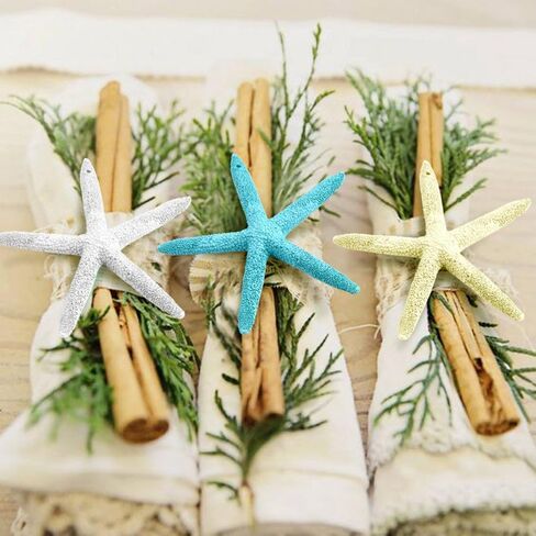 AerWo 20pcs 4 Inches White Artificial Resin Starfish with Rope, Hanging Finger Star Fish DIY Craft Beach Wedding Decorations Beach Christmas Ornaments, 4inch in Saudi Arabia