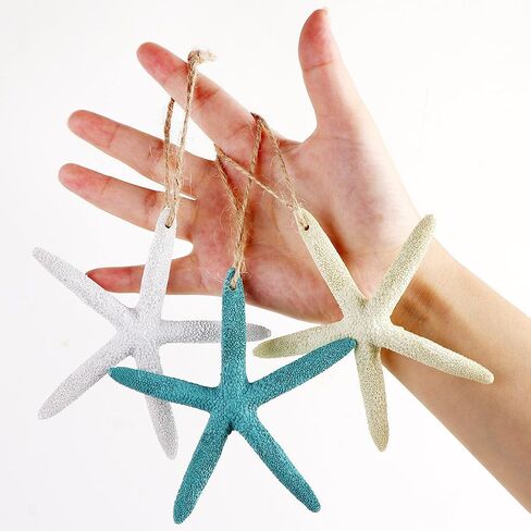 AerWo 20pcs 4 Inches White Artificial Resin Starfish with Rope, Hanging Finger Star Fish DIY Craft Beach Wedding Decorations Beach Christmas Ornaments, 4inch in Saudi Arabia