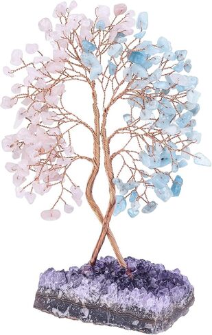 Healing Double Trunks Crystal Tree with Natural Amethyst Base, Feng Shui Money Bonsai with Positive Energy Wedding Home Decor for Wealth and Luck, Fluorite & Citrine in Kuwait