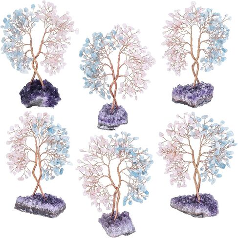 Healing Double Trunks Crystal Tree with Natural Amethyst Base, Feng Shui Money Bonsai with Positive Energy Wedding Home Decor for Wealth and Luck, Fluorite & Citrine in Kuwait