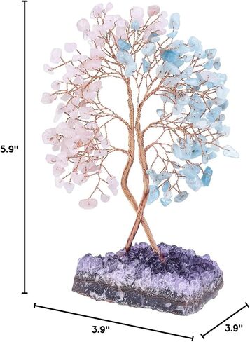 Healing Double Trunks Crystal Tree with Natural Amethyst Base, Feng Shui Money Bonsai with Positive Energy Wedding Home Decor for Wealth and Luck, Fluorite & Citrine in Kuwait