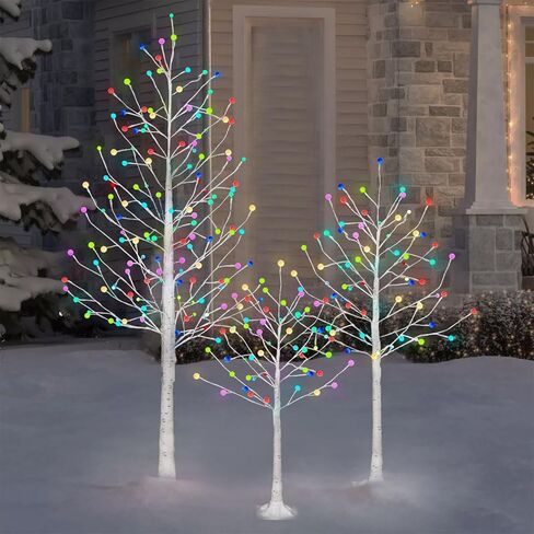 مجموعة من 3 أشجار بتولا مضاءة مسبقًا، وأشجار صناعية مضاءة بطول 4 أقدام و5 أقدام و6 أقدام متعددة الألوان مع جهاز تحكم عن بعد للزينة in Kuwait