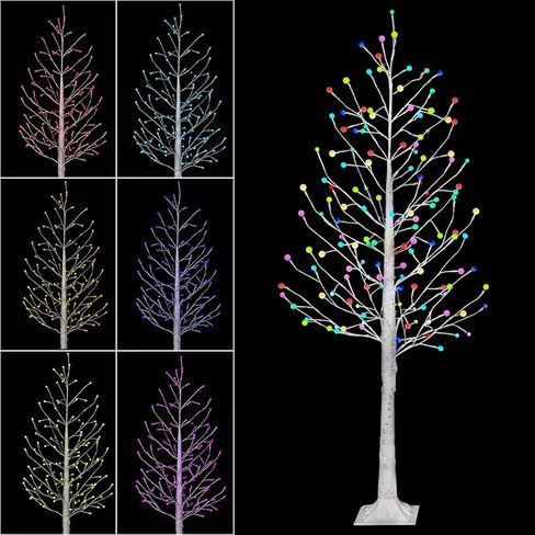 مجموعة من 3 أشجار بتولا مضاءة مسبقًا، وأشجار صناعية مضاءة بطول 4 أقدام و5 أقدام و6 أقدام متعددة الألوان مع جهاز تحكم عن بعد للزينة in Kuwait