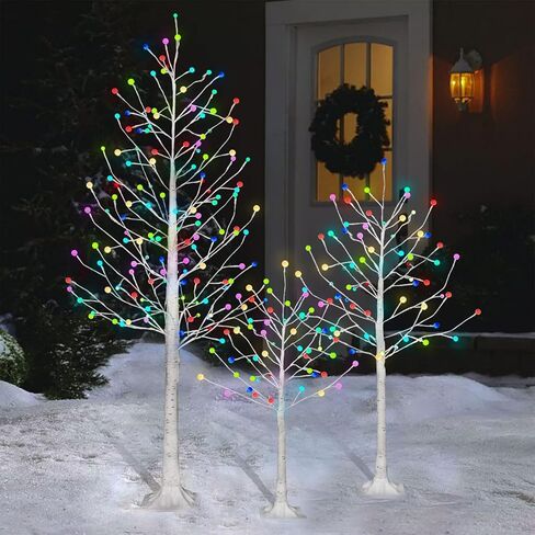 مجموعة من 3 أشجار بتولا مضاءة مسبقًا، وأشجار صناعية مضاءة بطول 4 أقدام و5 أقدام و6 أقدام متعددة الألوان مع جهاز تحكم عن بعد للزينة in Kuwait