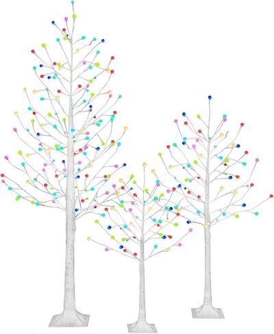 مجموعة من 3 أشجار بتولا مضاءة مسبقًا، وأشجار صناعية مضاءة بطول 4 أقدام و5 أقدام و6 أقدام متعددة الألوان مع جهاز تحكم عن بعد للزينة in Kuwait