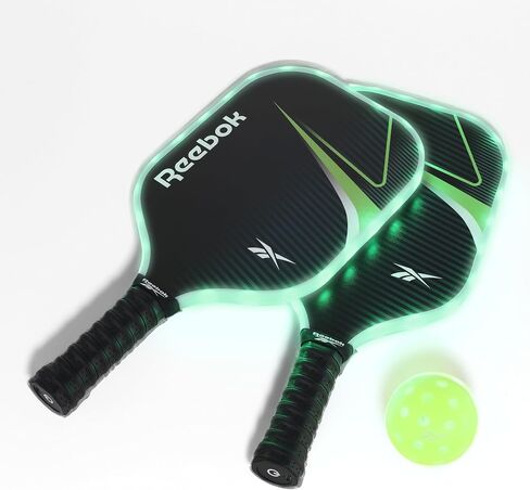 Reebok - LED Pickleball Set for 2, Includes 2 Fiberglass Paddles with 5" Cushion Grip and 2 Light-Up Balls, Perfect for Night Play (Red) in Saudi Arabia