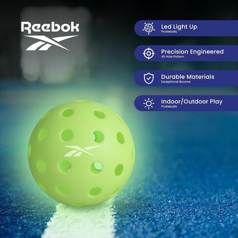 Reebok - LED Pickleball Set for 2, Includes 2 Fiberglass Paddles with 5" Cushion Grip and 2 Light-Up Balls, Perfect for Night Play (Red) in Saudi Arabia