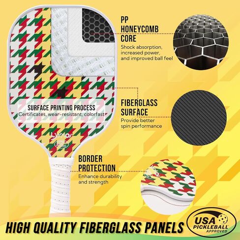 مجموعة مجاديف Pickleball من 2/4 مجموعة مجداف كرة مخلل معتمدة من الولايات المتحدة الأمريكية، مضارب كرة مخلل سطحية خفيفة الوزن من الألياف الزجاجية مع كرة وحقيبة كرة مخلل للمبتدئين المحترفين in Saudi Arabia