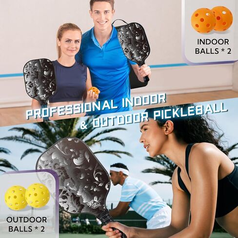 مجموعة مجاديف Pickleball من 2/4 مجموعة مجداف كرة مخلل معتمدة من الولايات المتحدة الأمريكية، مضارب كرة مخلل سطحية خفيفة الوزن من الألياف الزجاجية مع كرة وحقيبة كرة مخلل للمبتدئين المحترفين in Saudi Arabia